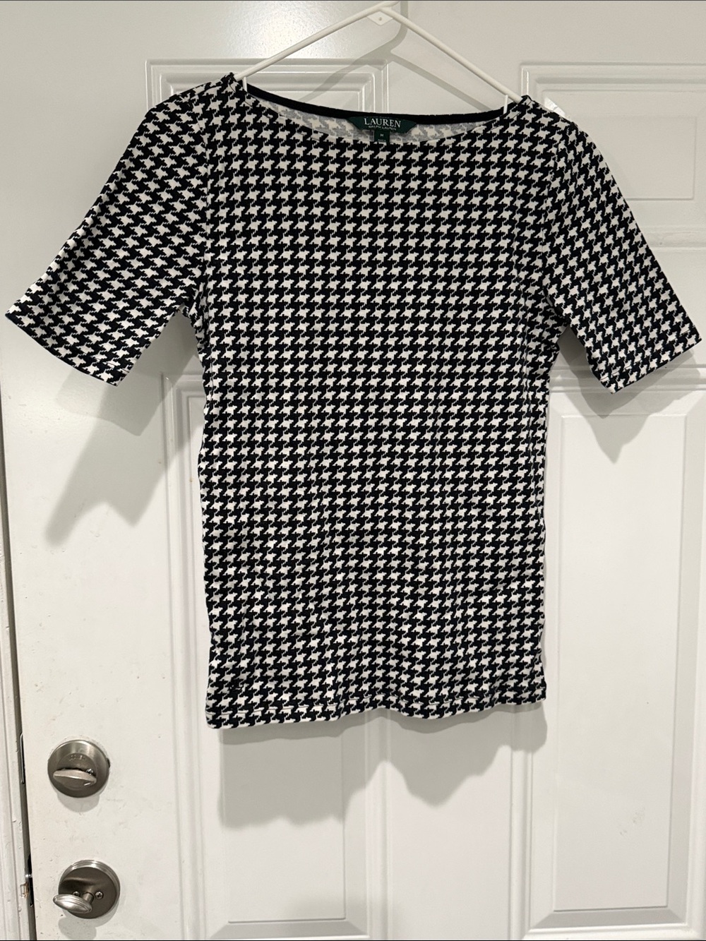 Lauren Ralph Lauren Black & White Houndstooth Short Sleeve Tee